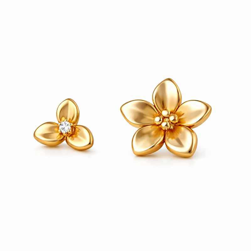 Elegant 14k Gold Plated Stainless Steel Asymmetric Tiny Flower Stud Earrings 2 Elegant 14k Gold Plated Stainless Steel Asymmetric Tiny Flower Stud Earrings