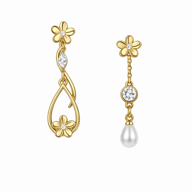 Elegant 14k Gold Plated Stainless Steel Asymmetric Tiny Flower Stud Earrings 2 Elegant 14k Gold Plated Stainless Steel Asymmetric Tiny Flower Stud Earrings