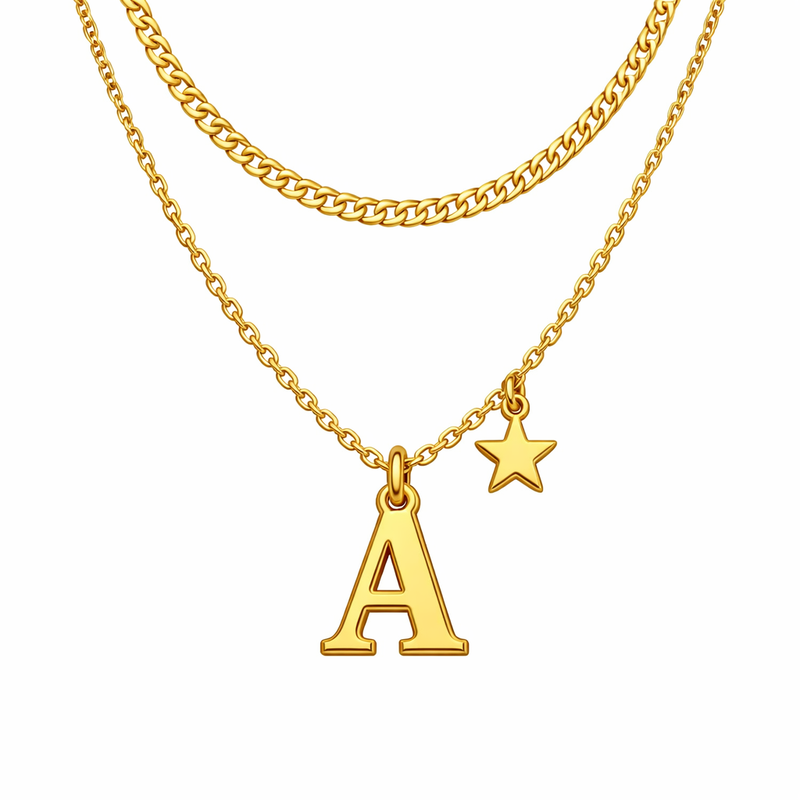 Elevate Your Jewelry Collection with a Waterproof 18k Gold Plated Initial Letter Necklace and Star Charm Layering Stainless Steel Necklace for Custom Wholesale Designs 8 Elevate Your Jewelry Collection with a Waterproof 18k Gold Plated Initial Letter Necklace and Star Charm Layering Stainless Steel Necklace for Custom Wholesale Designs