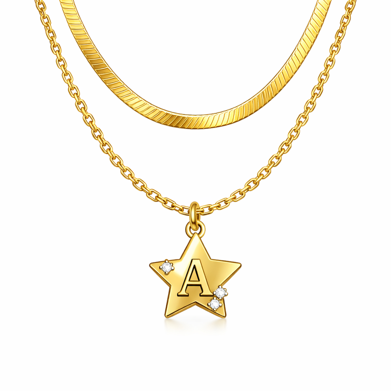 Waterproof 18k Gold Plated Necklace: Customizable Initial Letter Star Charm and Stainless Steel Layering Necklaces for Your Business Growth 8 Waterproof 18k Gold Plated Necklace: Customizable Initial Letter Star Charm and Stainless Steel Layering Necklaces for Your Business Growth