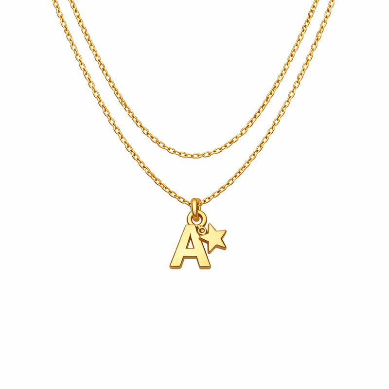 waterproof 18k gold plated initial letter star necklace: customization-ready stainless steel initial charm layering necklace for low MOQ wholesale durability 7 waterproof 18k gold plated initial letter star necklace: customization-ready stainless steel initial charm layering necklace for low MOQ wholesale durability