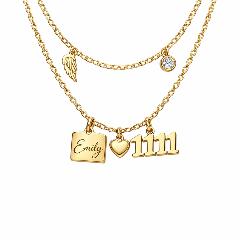 Personalized angel number necklace customization for wholesale: gold plated angel number charm + stainless steel layering necklace durability that scales