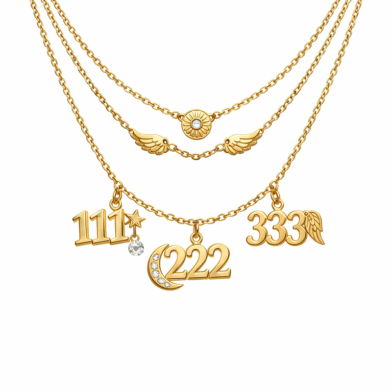 Personalized Angel Number Necklace: Enhance Your Brand with Gold Plated Angel Number Charms & Layering Stainless Steel Necklaces