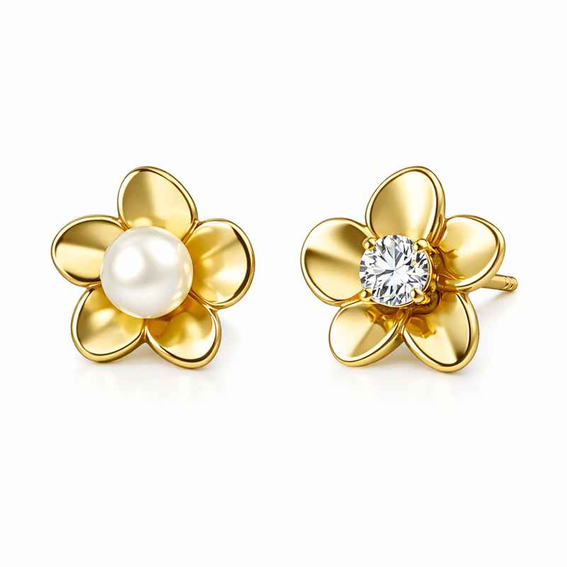 Elegant Gold Plated Flower Earrings, 14K Gold Stainless Steel Stud Earrings 1 Elegant Gold Plated Flower Earrings, 14K Gold Stainless Steel Stud Earrings