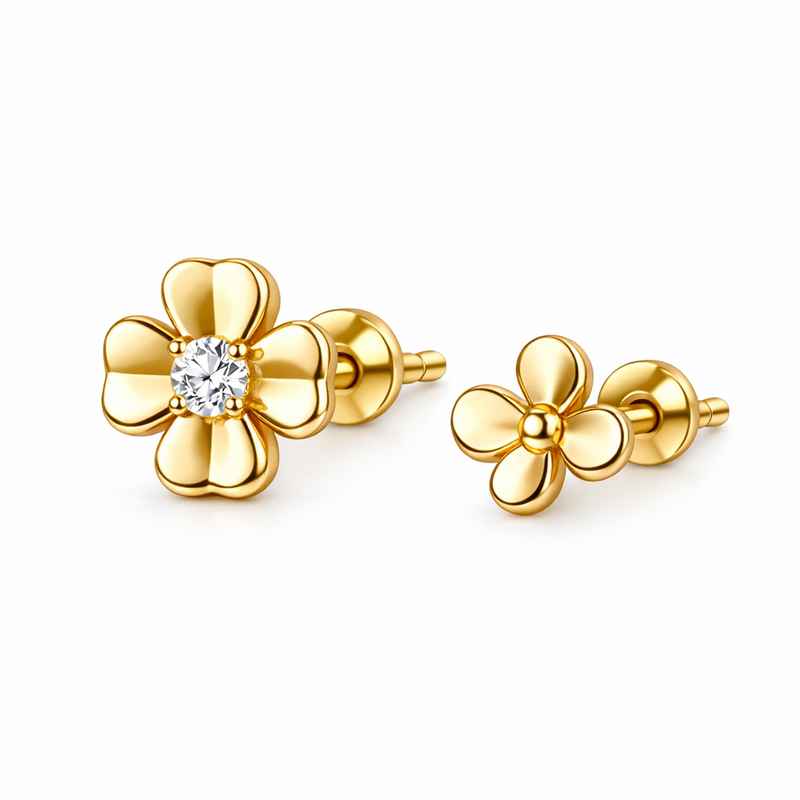 Elegant 14k Gold Plated Stainless Steel Asymmetric Tiny Flower Stud Earrings 3 Elegant 14k Gold Plated Stainless Steel Asymmetric Tiny Flower Stud Earrings
