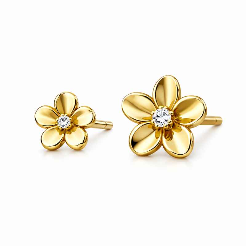 Elegant gold plated flower earrings, 14k gold asymmetric stud earrings, tiny flower stainless steel earrings 1 Elegant gold plated flower earrings, 14k gold asymmetric stud earrings, tiny flower stainless steel earrings
