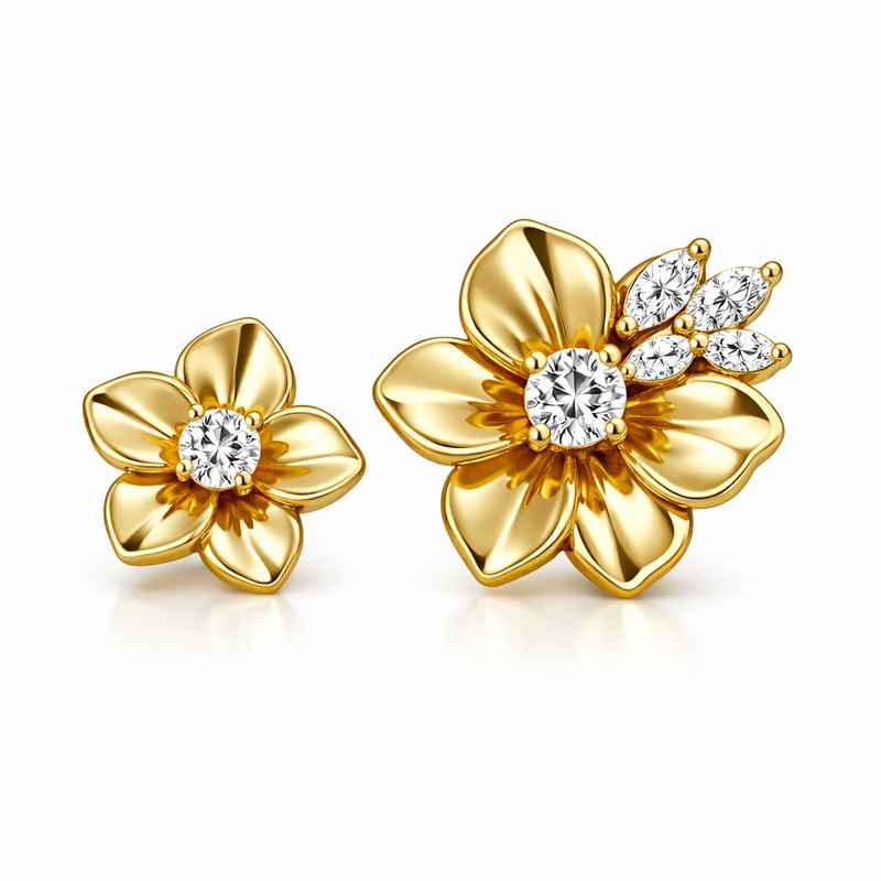 Elegant Gold Plated Flower Stud Earrings, 14k Gold Asymmetric Earrings, Stainless Steel Flower Stud Earrings 2 Elegant Gold Plated Flower Stud Earrings, 14k Gold Asymmetric Earrings, Stainless Steel Flower Stud Earrings