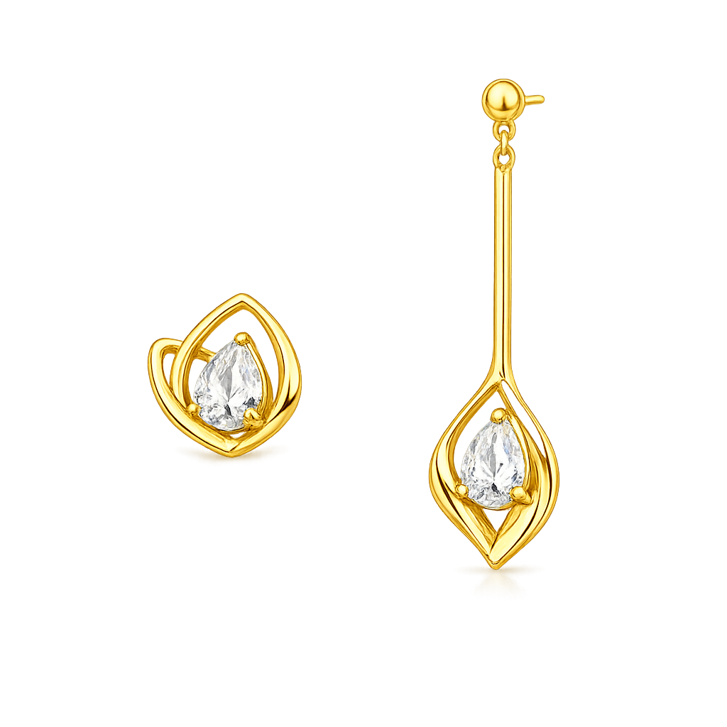 Minimalist Gold Plated Earrings, Asymmetric Hypoallergenic Petal Frame Design 2 Minimalist Gold Plated Earrings, Asymmetric Hypoallergenic Petal Frame Design