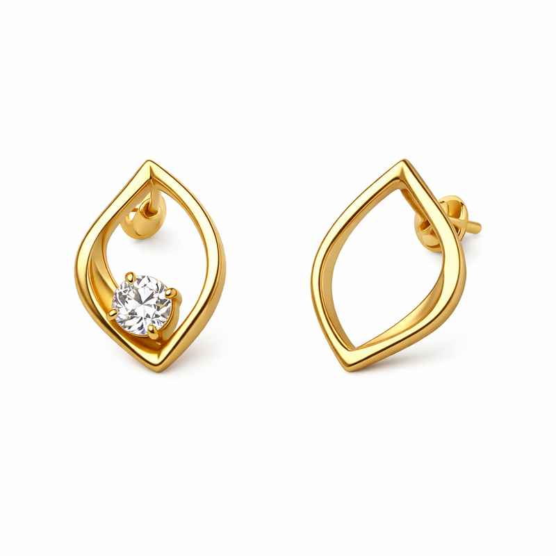 Minimalist Gold Plated Earrings - Asymmetric Petal Frame, Hypoallergenic Design 1 Minimalist Gold Plated Earrings - Asymmetric Petal Frame, Hypoallergenic Design