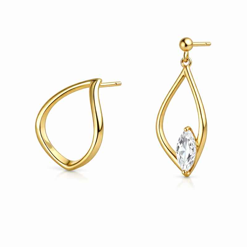 Minimalist Gold Plated Earrings - Asymmetric Petal Frame, Hypoallergenic 2 Minimalist Gold Plated Earrings - Asymmetric Petal Frame, Hypoallergenic