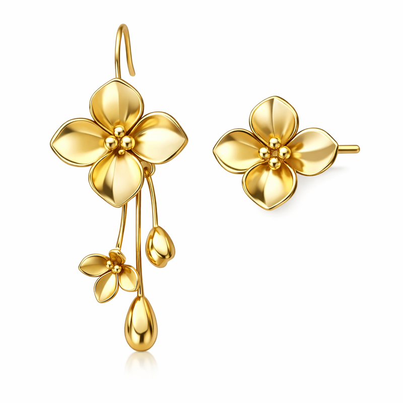 Elegant Gold Plated Flower Stud Earrings: Customization, Wholesale, and Quality Control for 14k Gold Asymmetric & Stainless Steel Designs Elegant Gold Plated Flower Stud Earrings: Customization, Wholesale, and Quality Control for 14k Gold Asymmetric & Stainless Steel Designs
