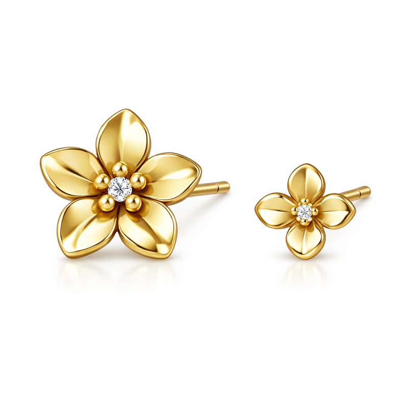 Elegant Gold Plated Stainless Steel Earrings: High-Quality 14k Gold Asymmetric Flower Studs and Tiny Flower Stud Earrings for Women in Wholesale Manufacturing Elegant Gold Plated Stainless Steel Earrings: High-Quality 14k Gold Asymmetric Flower Studs and Tiny Flower Stud Earrings for Women in Wholesale Manufacturing