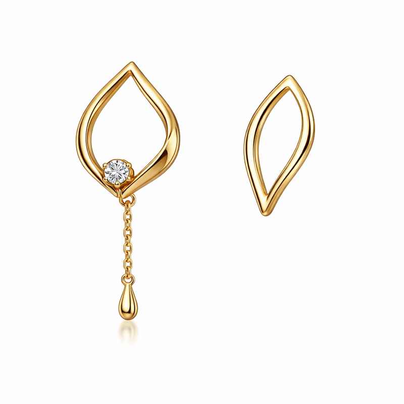 Minimalist Asymmetric Gold Earrings - Hypoallergenic Petal Frame Design