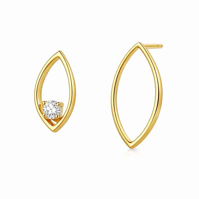 Minimalist Asymmetric Gold Plated Earrings, Hypoallergenic Petal Frame
