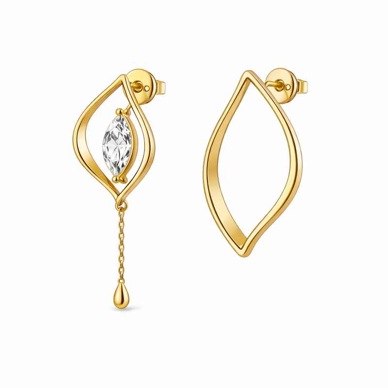 Minimalist Asymmetric Gold Earrings – Hypoallergenic Petal Frame Design