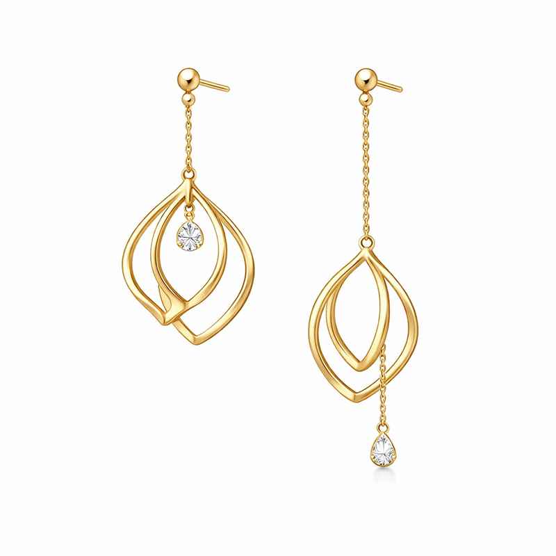 Minimalist Gold Plated Earrings Asymmetric Hypoallergenic Petal Frame