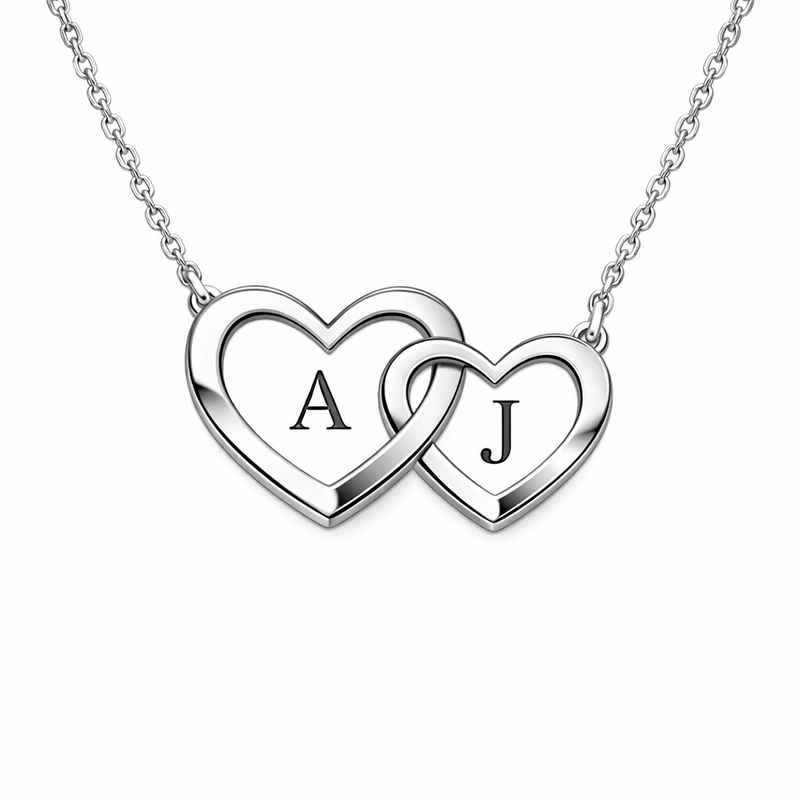 Minimalist Stainless Steel Double Heart Pendant Necklace with Personalized Initials 1 Minimalist Stainless Steel Double Heart Pendant Necklace with Personalized Initials