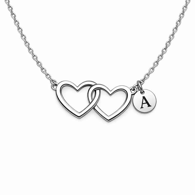 Minimalist Stainless Steel Double Heart Necklace with Initial Pendant 1 Minimalist Stainless Steel Double Heart Necklace with Initial Pendant