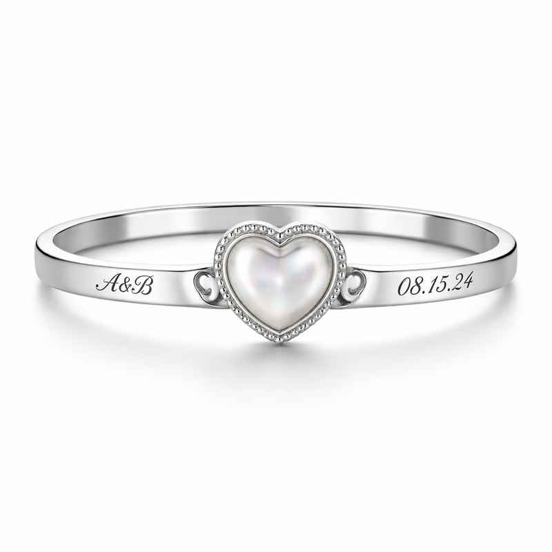 Dainty Romantic Stainless Steel Engraved Pearl Heart Bracelet - Personalized Love Charm Jewelry Gift 3 Dainty Romantic Stainless Steel Engraved Pearl Heart Bracelet - Personalized Love Charm Jewelry Gift