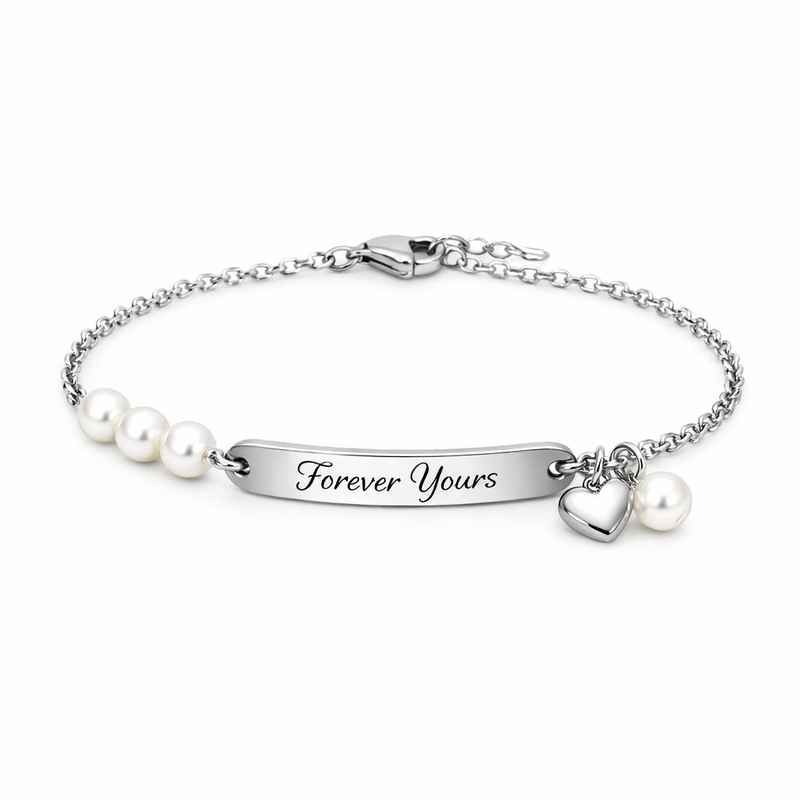 Dainty Romantic Stainless Steel Personalized Engraving Pearl Love Heart Charm Bracelet 2 Dainty Romantic Stainless Steel Personalized Engraving Pearl Love Heart Charm Bracelet