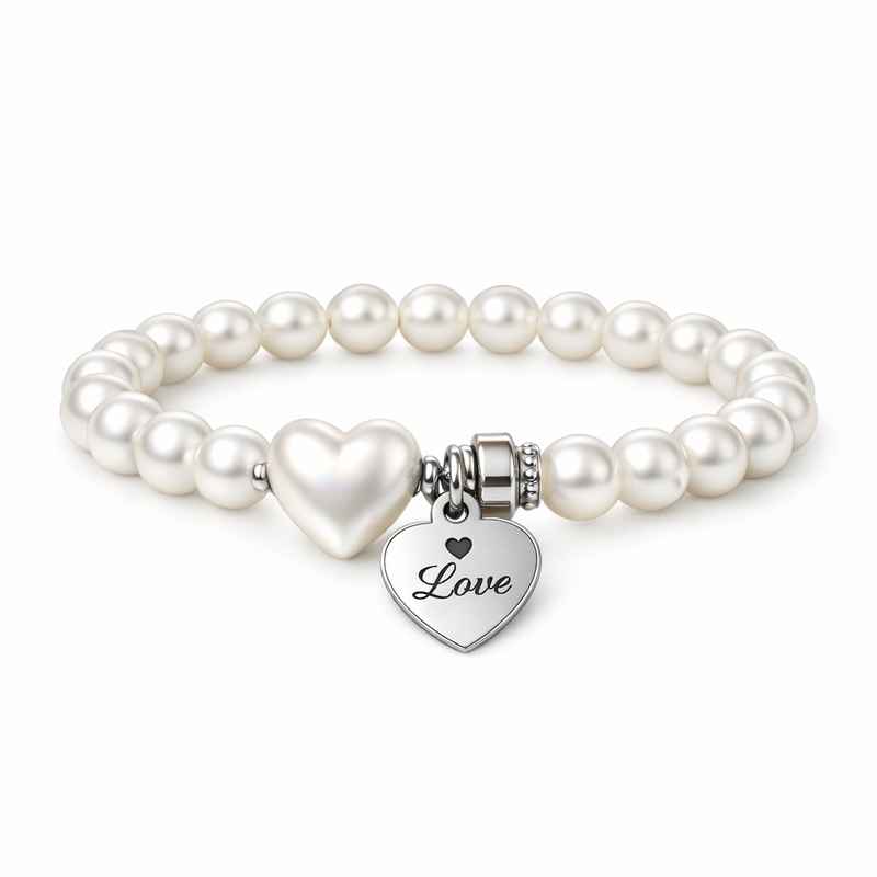 Dainty Romantic Pearl Heart Bracelet with Personalized Stainless Steel Love Charm Bracelet and Engraved Detail 1 Dainty Romantic Pearl Heart Bracelet with Personalized Stainless Steel Love Charm Bracelet and Engraved Detail