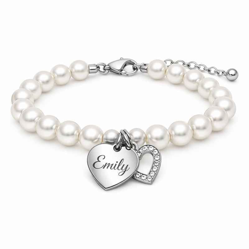 Dainty Pearl Love Heart Bracelet Personalized Stainless Steel Charm Bracelet Romantic Engraved Heart Bracelet 1 Dainty Pearl Love Heart Bracelet Personalized Stainless Steel Charm Bracelet Romantic Engraved Heart Bracelet