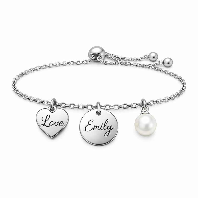 Dainty Romantic Stainless Steel Engraved Pearl Heart Charm Bracelet Personalized 1 Dainty Romantic Stainless Steel Engraved Pearl Heart Charm Bracelet Personalized