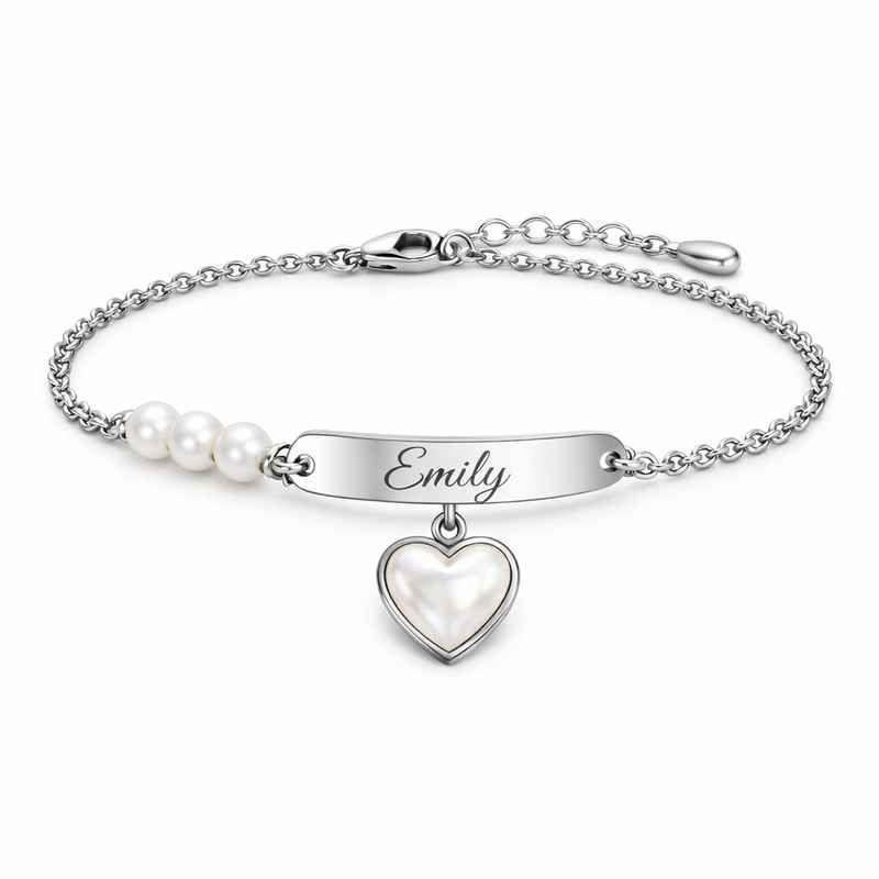 Dainty Romantic Stainless Steel Personalized Engraving Pearl Heart Charm Bracelet 1 Dainty Romantic Stainless Steel Personalized Engraving Pearl Heart Charm Bracelet