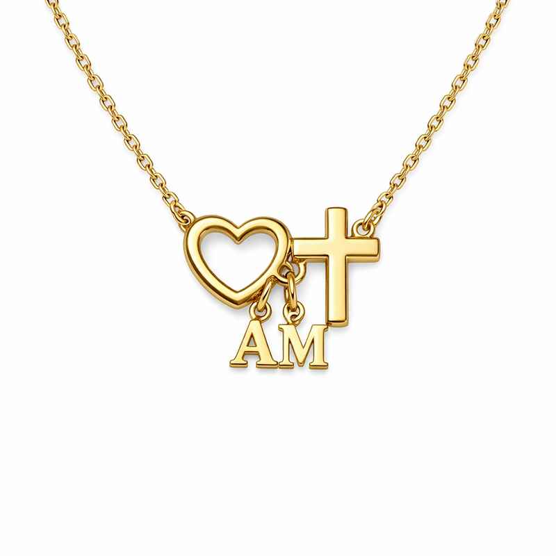 Initial Cross Heart Charm Necklace Personalized Gold Stainless Steel Pendant 3 Initial Cross Heart Charm Necklace Personalized Gold Stainless Steel Pendant