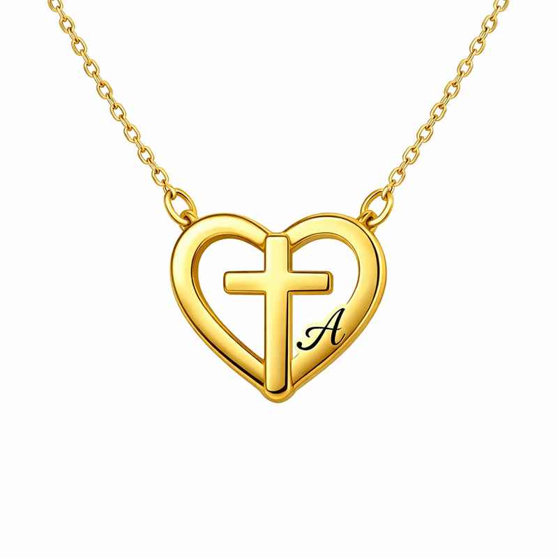 Initial Cross Heart Charm Necklace Personalized Gold Pendant Jewelry 2 Initial Cross Heart Charm Necklace Personalized Gold Pendant Jewelry