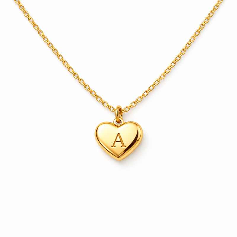Initial Heart Charm Pendant Necklace, Gold Stainless Steel Personalized Necklace 3 Initial Heart Charm Pendant Necklace, Gold Stainless Steel Personalized Necklace