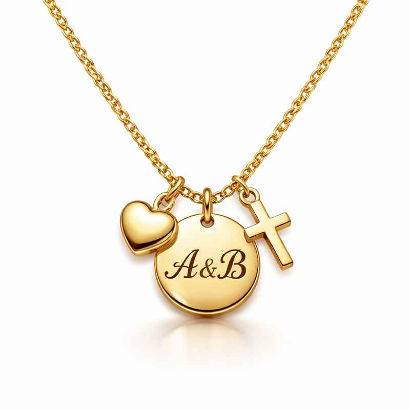 Initial Cross Heart Charm Necklace with Personalized Gold Stainless Steel Pendant 3 Initial Cross Heart Charm Necklace with Personalized Gold Stainless Steel Pendant