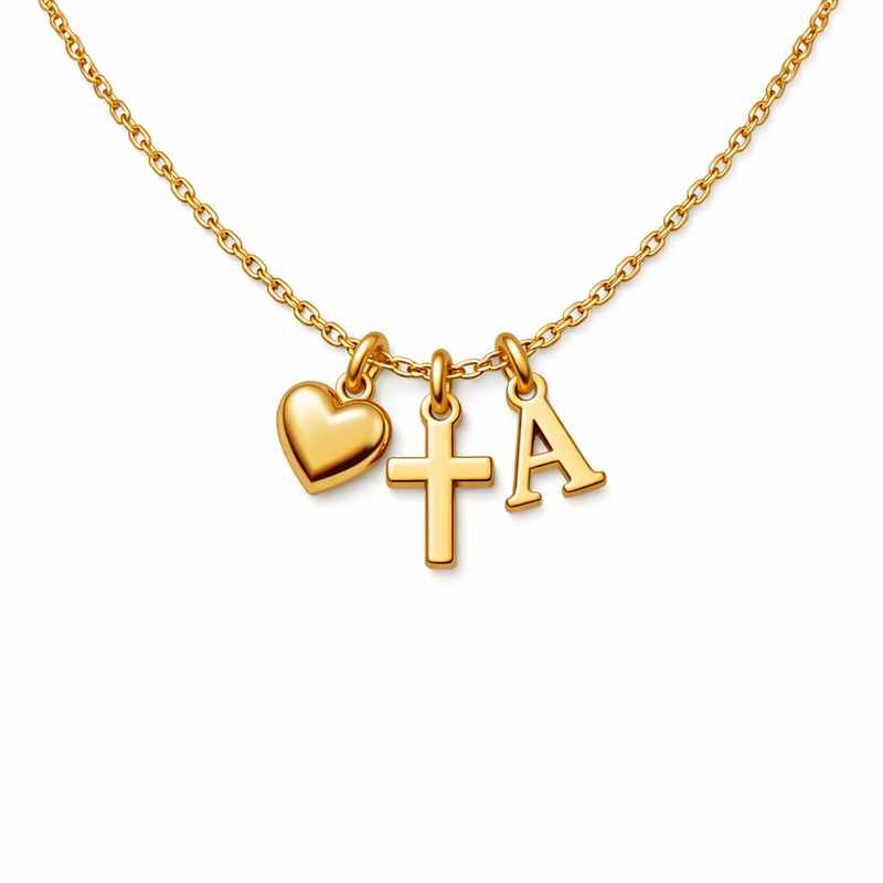 Initial Cross Heart Charm Necklace with Personalized Gold Stainless Steel Pendant 1 Initial Cross Heart Charm Necklace with Personalized Gold Stainless Steel Pendant