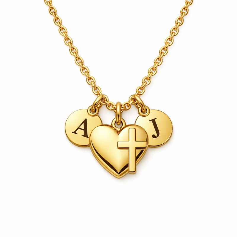 Initial Cross Heart Charm Necklace with Gold Stainless Steel Pendant 1 Initial Cross Heart Charm Necklace with Gold Stainless Steel Pendant