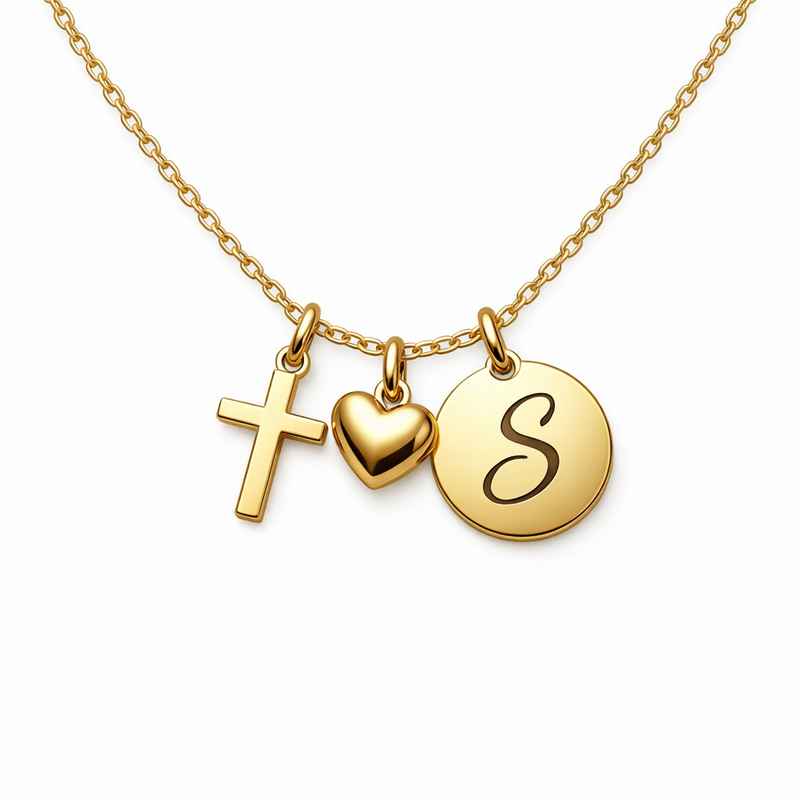 Personalized Gold Stainless Steel Pendant Initial Cross Heart Charm Necklace 1 Personalized Gold Stainless Steel Pendant Initial Cross Heart Charm Necklace