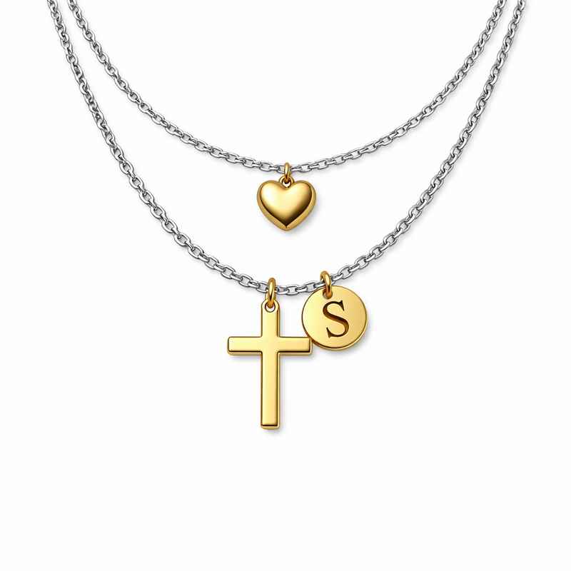 Elegant initial cross pendant necklace with heart charm gold necklace personalized stainless steel pendant 2 Elegant initial cross pendant necklace with heart charm gold necklace personalized stainless steel pendant