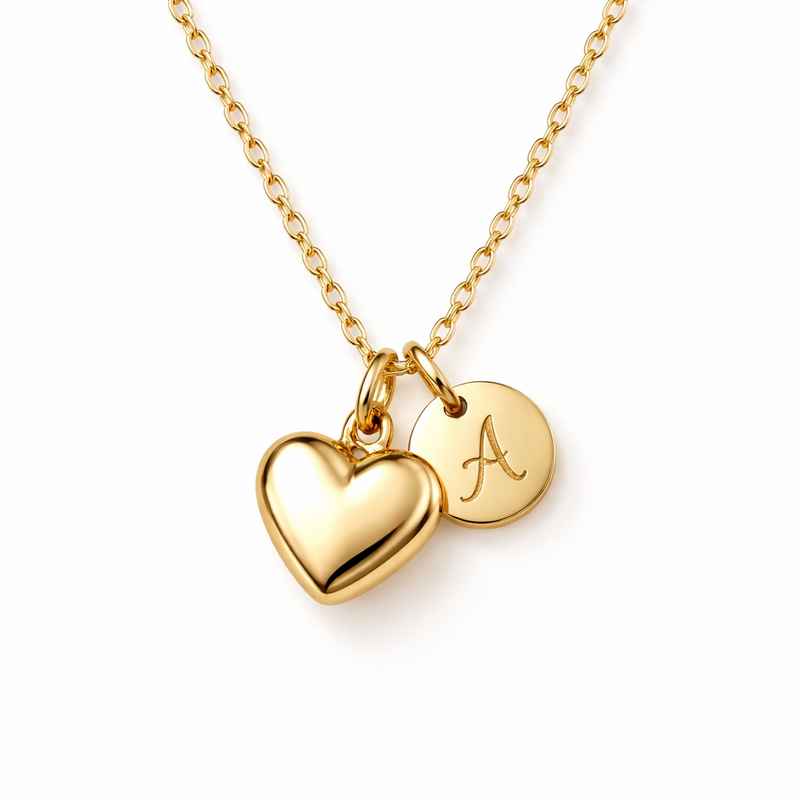 Personalized Heart Charm Necklace with Initial Gold Stainless Steel Pendant 2 Personalized Heart Charm Necklace with Initial Gold Stainless Steel Pendant