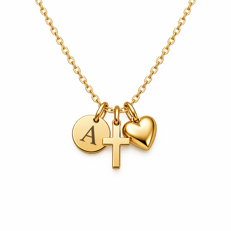 Customization, Durability, and Business Growth: Why the Initial Cross Heart Charm Necklace is Perfect for Personalized Gold Stainless Steel Pendant Production 2 Customization, Durability, and Business Growth: Why the Initial Cross Heart Charm Necklace is Perfect for Personalized Gold Stainless Steel Pendant Production