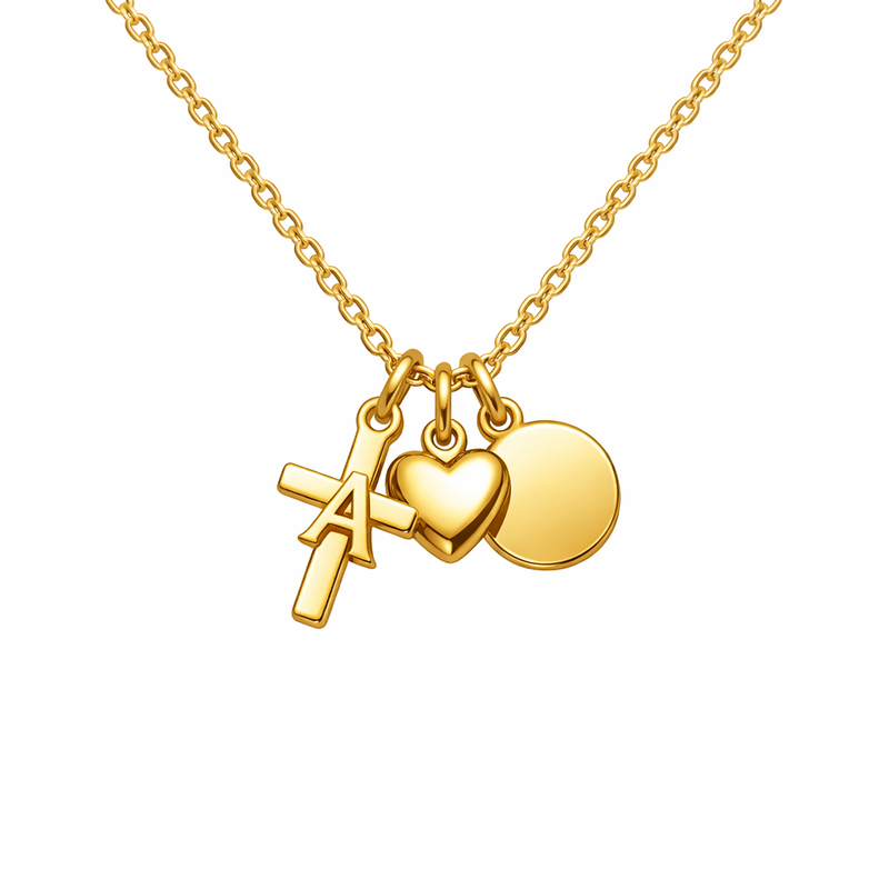 Initial Cross Heart Charm Necklace: Boost Your Brand with Personalized Gold Stainless Steel Pendant & Custom Initial Cross Jewelry 2 Initial Cross Heart Charm Necklace: Boost Your Brand with Personalized Gold Stainless Steel Pendant & Custom Initial Cross Jewelry