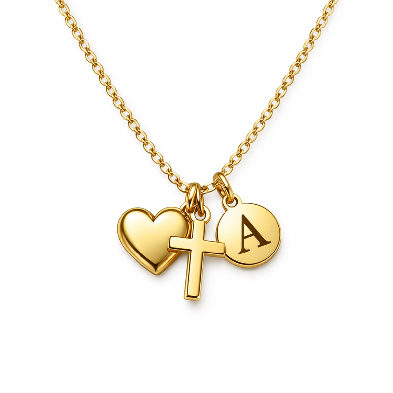 Initial Cross Heart Charm Necklace: Boost Your Jewelry Brand with Personalized Gold Stainless Steel Pendant & Custom Heart Cross Jewelry 2 Initial Cross Heart Charm Necklace: Boost Your Jewelry Brand with Personalized Gold Stainless Steel Pendant & Custom Heart Cross Jewelry