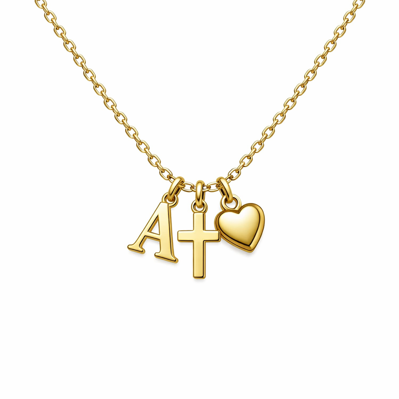 Initial Cross Heart Charm Necklace: Boost Wholesale Success with Gold Stainless Steel Pendant & Personalized Heart Charm Options Initial Cross Heart Charm Necklace: Boost Wholesale Success with Gold Stainless Steel Pendant & Personalized Heart Charm Options