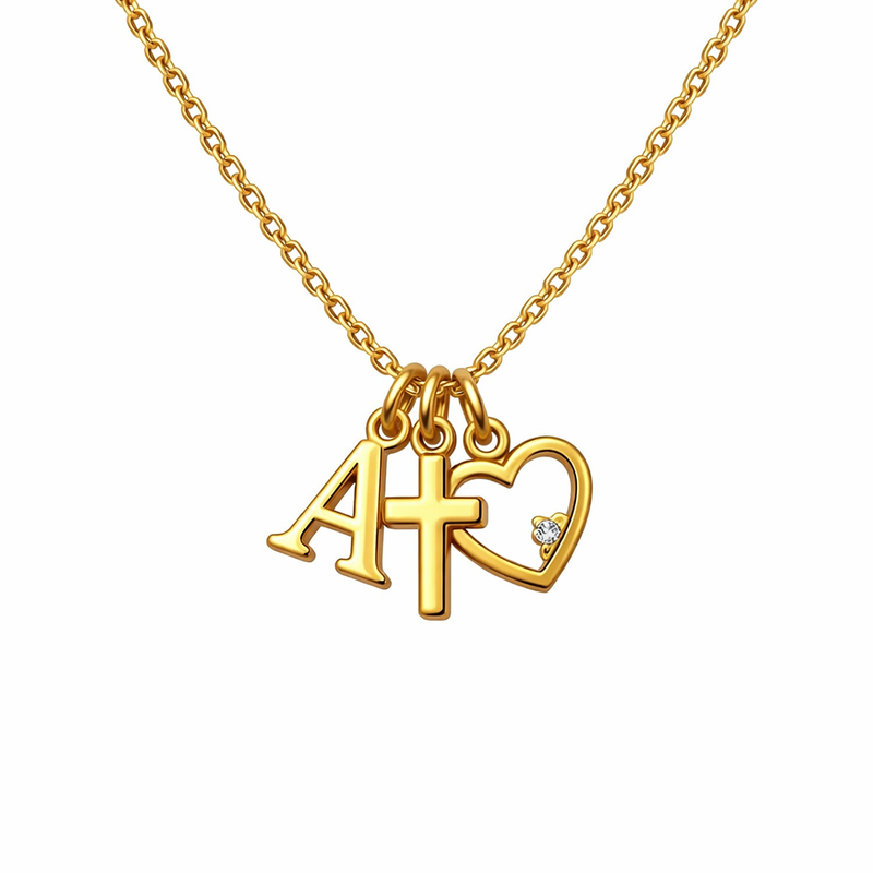 Initial Cross Heart Charm Necklace: Boost Your Jewelry Business with Personalized Gold Stainless Steel Pendant and Custom Heart Cross Jewelry 3 Initial Cross Heart Charm Necklace: Boost Your Jewelry Business with Personalized Gold Stainless Steel Pendant and Custom Heart Cross Jewelry