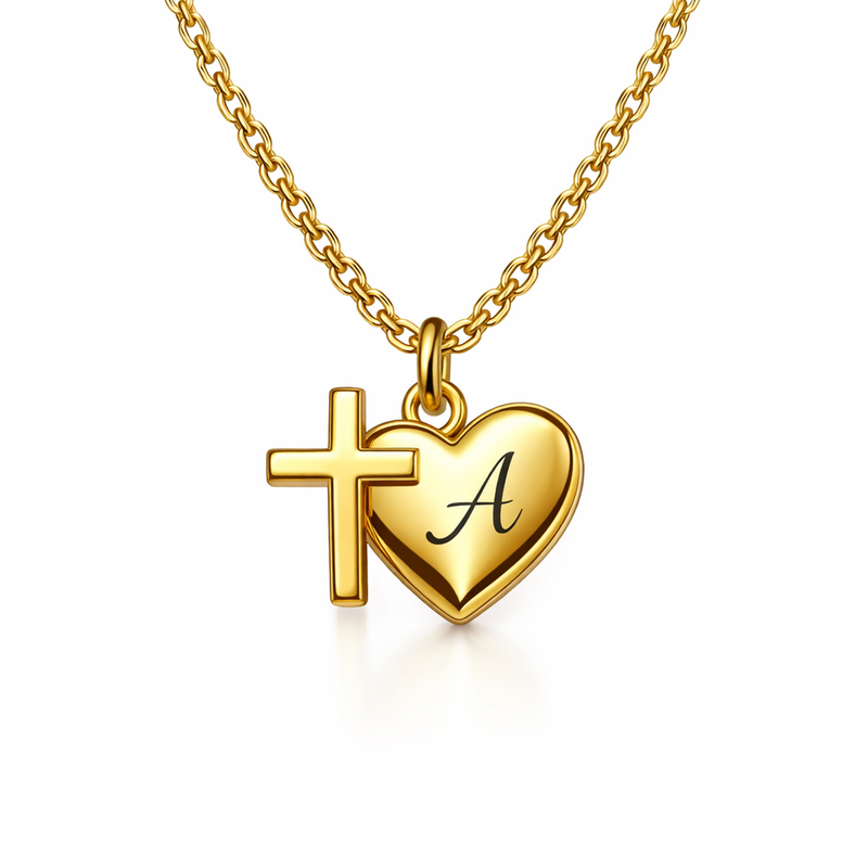 Custom Initial Cross Heart Charm Necklace: Personalized Gold Stainless Steel Pendant for Unique Jewelry Gifts 5 Custom Initial Cross Heart Charm Necklace: Personalized Gold Stainless Steel Pendant for Unique Jewelry Gifts