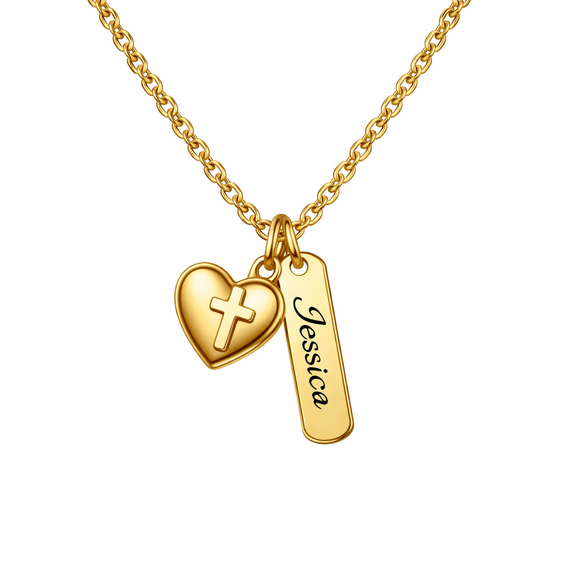 Initial Cross Heart Charm Necklace: Boost Your Jewelry Line with Personalized Gold Stainless Steel Pendant & Custom Heart Cross Jewelry 2 Initial Cross Heart Charm Necklace: Boost Your Jewelry Line with Personalized Gold Stainless Steel Pendant & Custom Heart Cross Jewelry