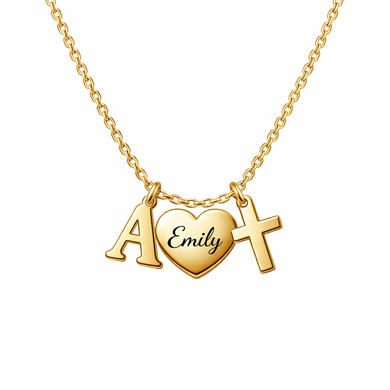 Initial Cross Heart Charm Necklace: Boost Your Jewelry Line with Personalized Gold Stainless Steel Pendant & Custom Heart Cross Jewelry Gift 2 Initial Cross Heart Charm Necklace: Boost Your Jewelry Line with Personalized Gold Stainless Steel Pendant & Custom Heart Cross Jewelry Gift