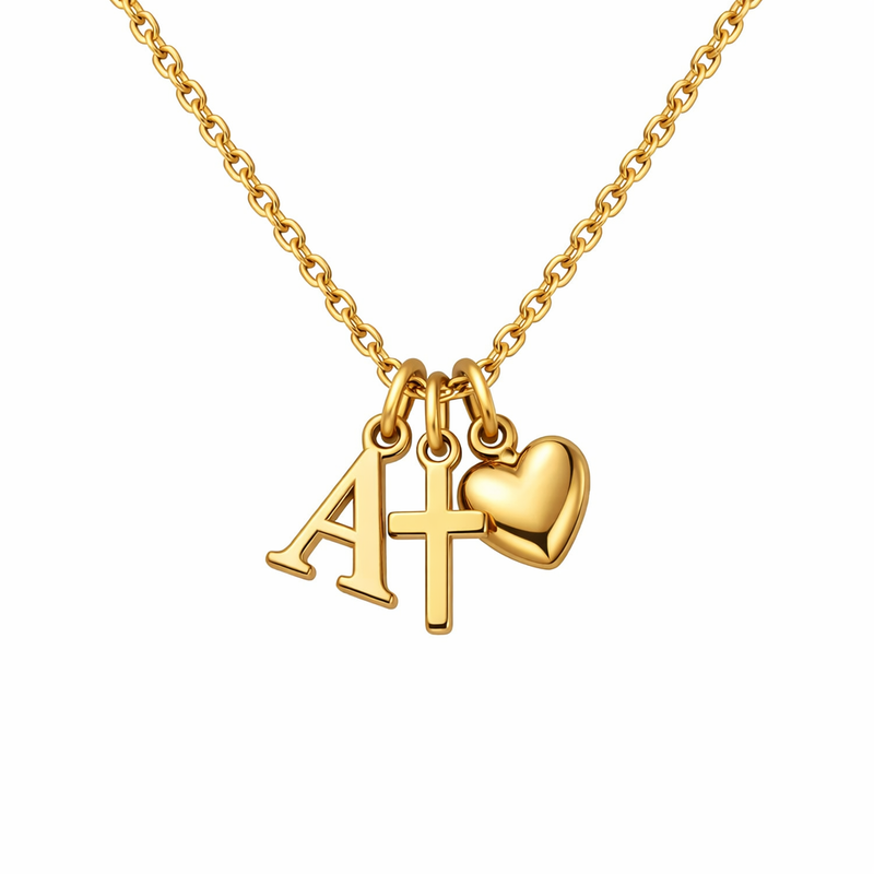 Custom Initial Cross Heart Charm Gold Necklace: The Perfect Personalized Gold Stainless Steel Pendant for Your Jewelry Business Growth 8 Custom Initial Cross Heart Charm Gold Necklace: The Perfect Personalized Gold Stainless Steel Pendant for Your Jewelry Business Growth
