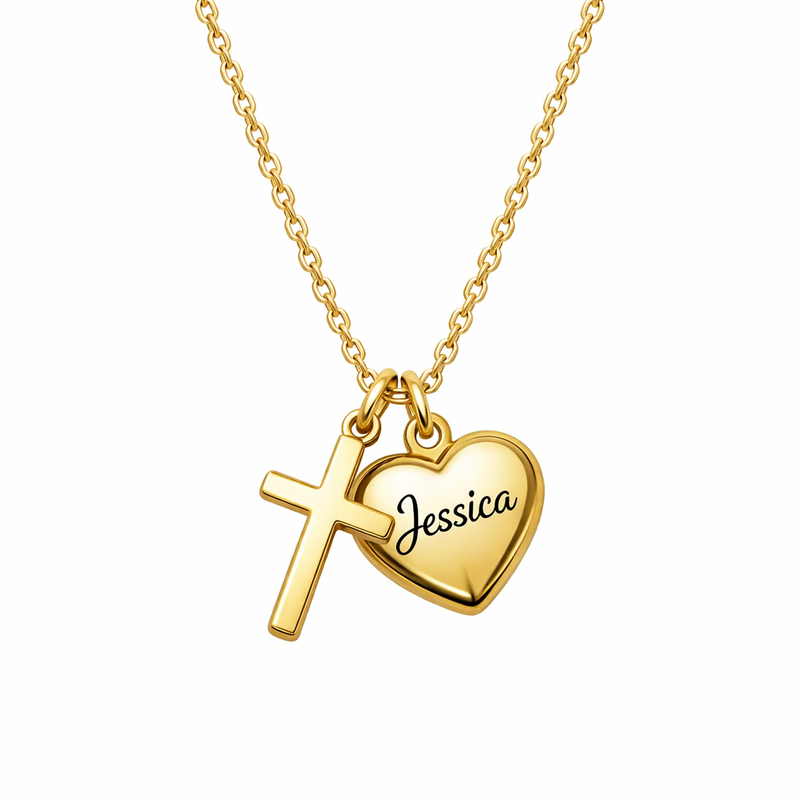 Initial Cross Heart Charm Necklace: Boost Sales with Personalized Gold Stainless Steel Pendant & Custom Heart Cross Jewelry 2 Initial Cross Heart Charm Necklace: Boost Sales with Personalized Gold Stainless Steel Pendant & Custom Heart Cross Jewelry