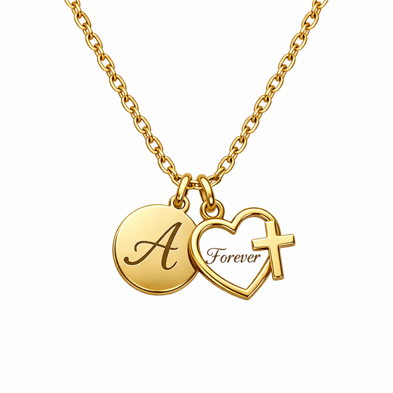 Initial Cross Heart Charm Necklace: Boost Your Jewelry Brand with Personalized Gold Stainless Steel Pendants and Custom Heart Cross Jewelry Initial Cross Heart Charm Necklace: Boost Your Jewelry Brand with Personalized Gold Stainless Steel Pendants and Custom Heart Cross Jewelry