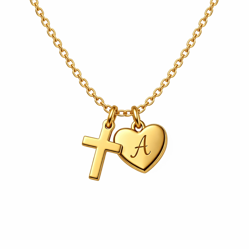Initial Cross Heart Charm Necklace: Boost Sales with Personalized Gold Stainless Steel Pendant & Custom Heart Cross Jewelry 8 Initial Cross Heart Charm Necklace: Boost Sales with Personalized Gold Stainless Steel Pendant & Custom Heart Cross Jewelry
