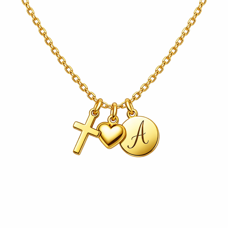 Initial Cross with Heart Charm Gold Stainless Steel Personalized Pendant Necklace: Custom Designs for Wholesale Jewelry Growth 2 Initial Cross with Heart Charm Gold Stainless Steel Personalized Pendant Necklace: Custom Designs for Wholesale Jewelry Growth